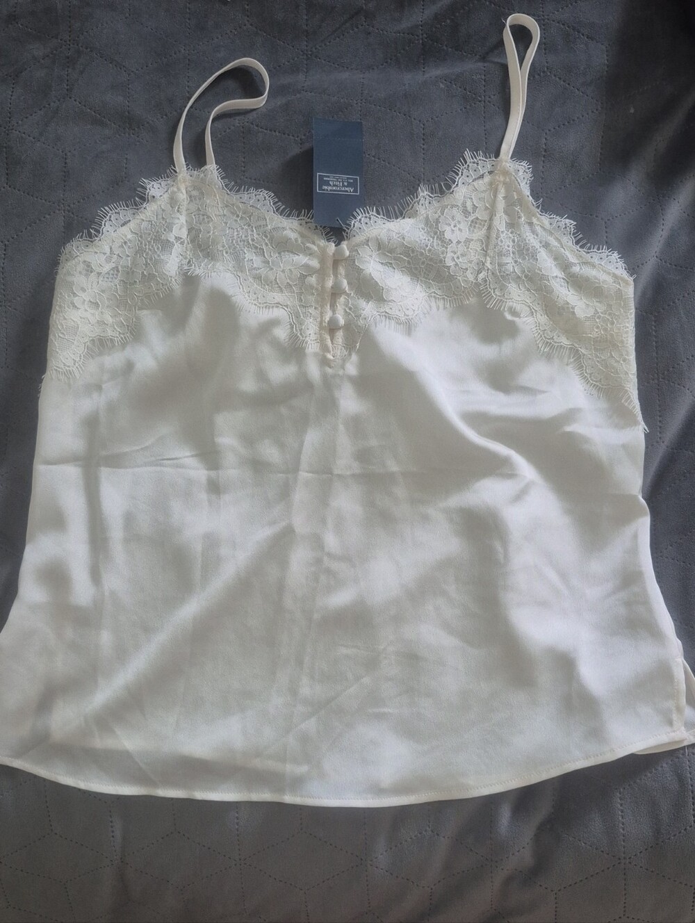 Abercrombie & Fitch Cream Lace-Trim Satin Cami